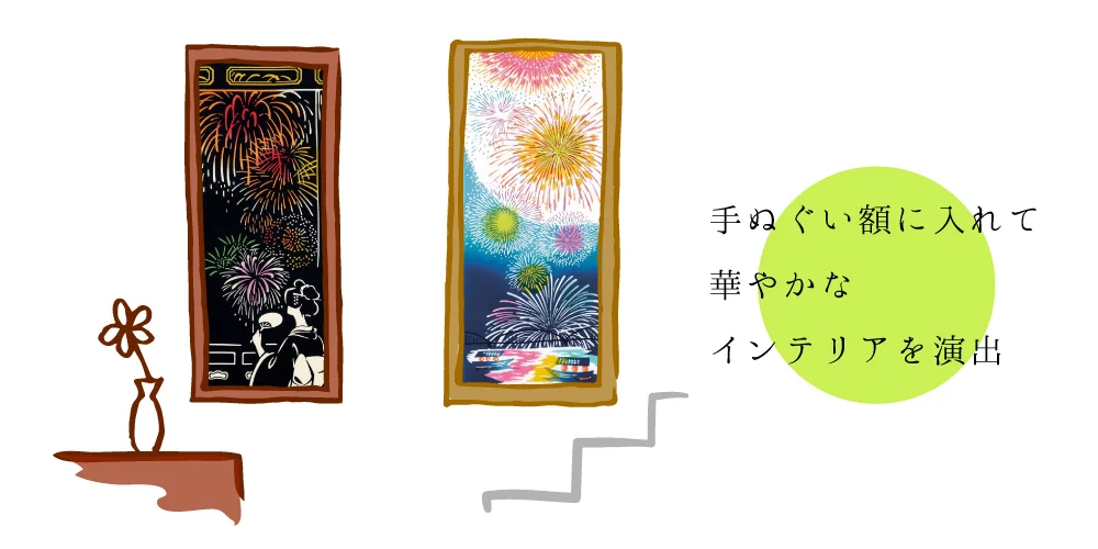 手ぬぐい額に入れて華やかなインテリアを演出